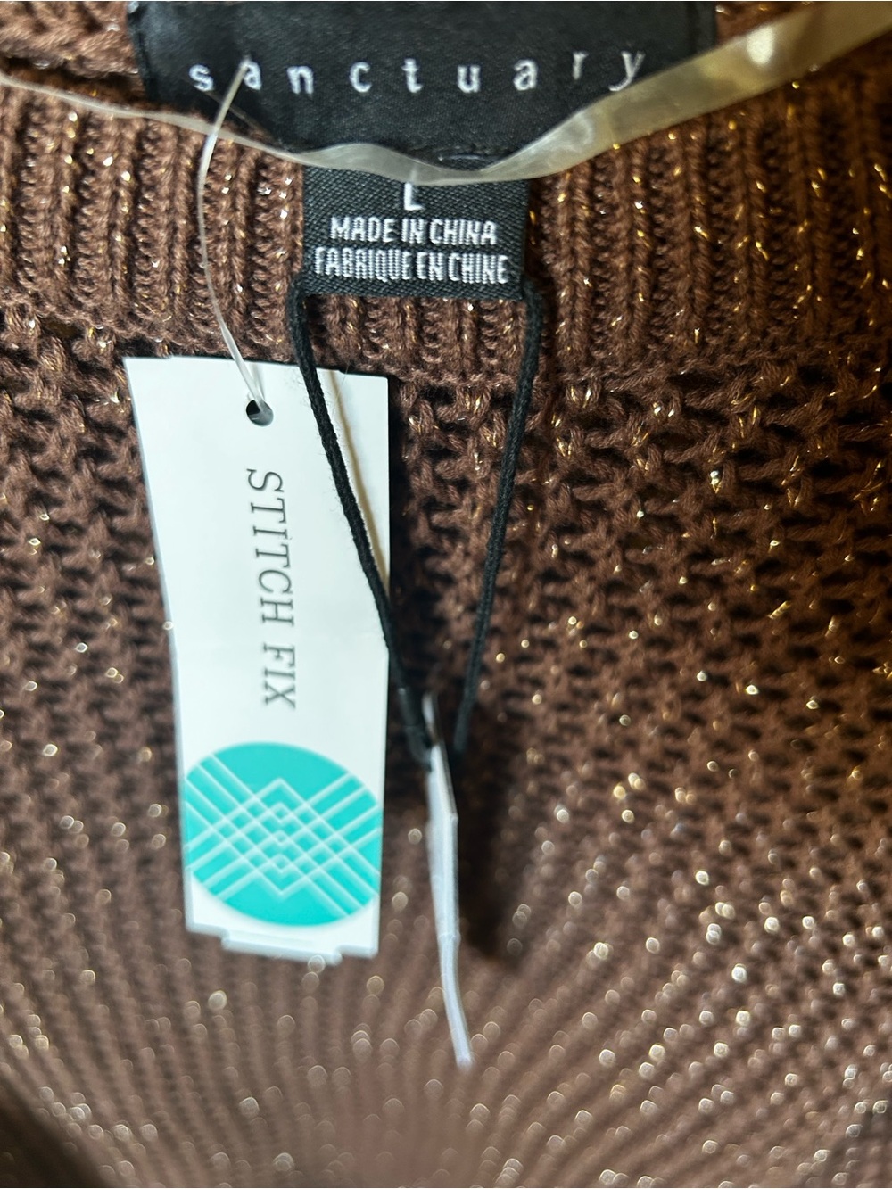 Sanctuary Brown Open-Stitch Crewneck Sweater - Picture 4 of 4
